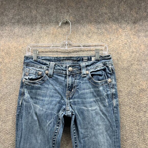 Miss Me Jeans Womens 28 Bootcut Blue Denim Fleur De Lis Embroidered Pockets - Picture 9 of 12